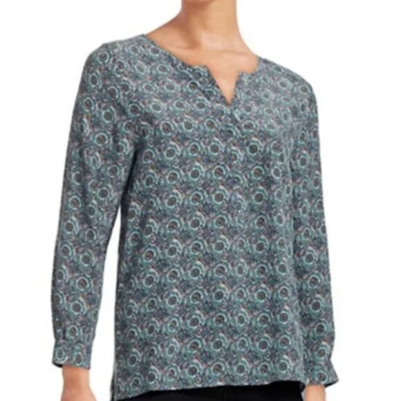 Joie Silk Blouse Womens XS Blue Vneck Long Sleeve Floral Lightweight Top Relaxed - Picture 4 of 7